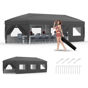 10x30 FT Heavy Duty Canopy Tent with 8 Removable Sidewalls, Portable Roller Bag, 3 Height Settings, 8 Weight Bags, 8 Stakes & 6 Guy Ropes - 1 of 4