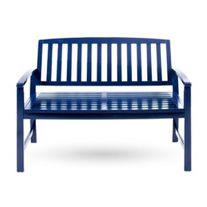 Vynxaria Navy Blue Patio Bench - 48.5" Farmhouse-Style Indoor/Outdoor Seating - 1 of 4