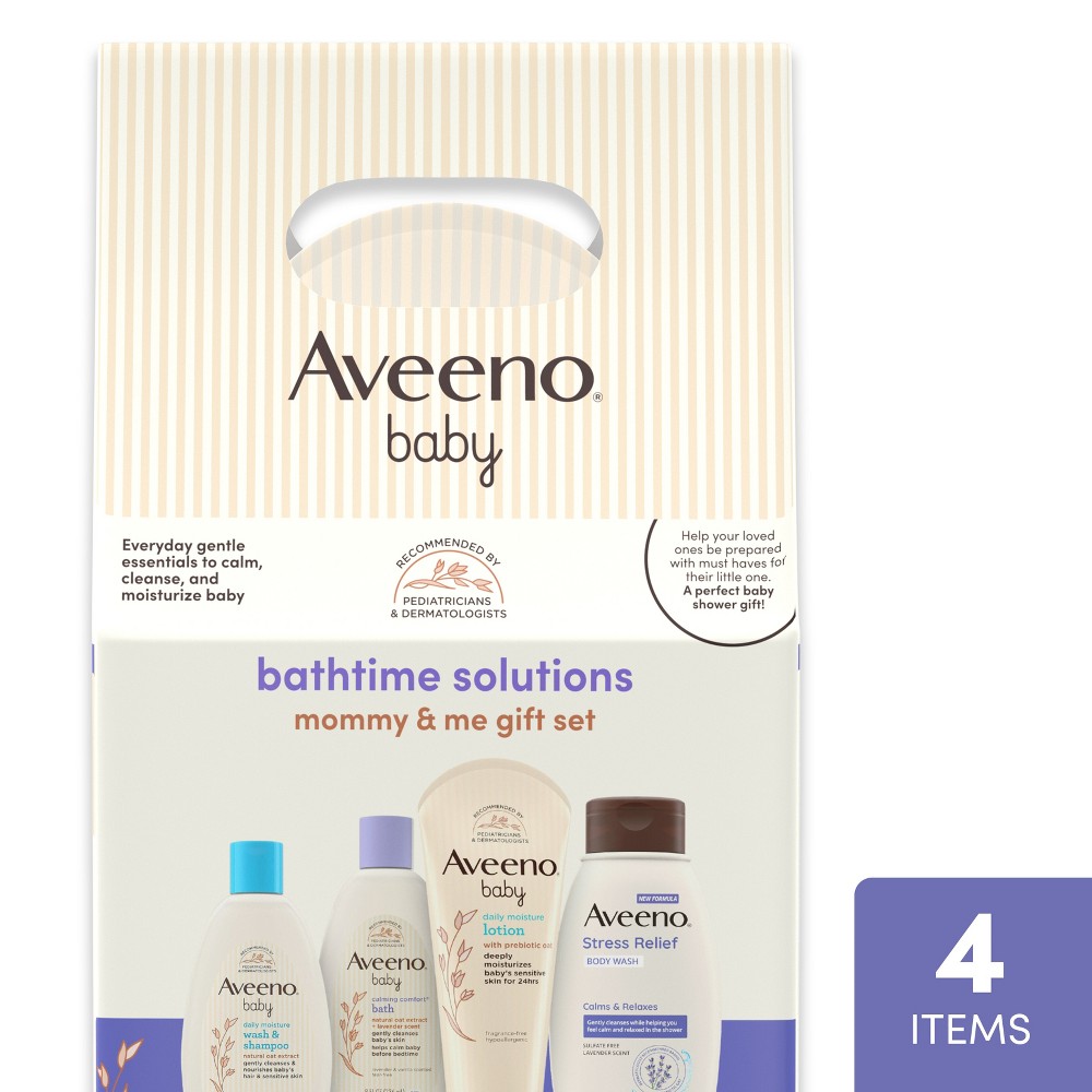 Photos - Shower Gel Aveeno Baby & Me Daily Bathtime Solutions Gift Set Includes Baby Wash, Shampoo,Calming Bath and Moisturizing Lotion - 4ct 