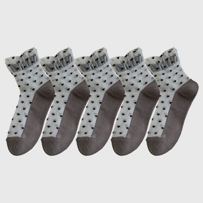 Alilang Women's 5pk Sheer Ankle Socks with Polka Dot Design - Gray