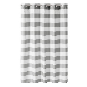 Cabana Stripe Shower Curtain with Liner Gray/White - Hookless
