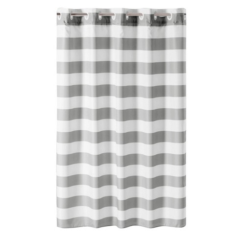 Cabana Stripe Shower Curtain With Liner, Gray Hookless Shower Curtain