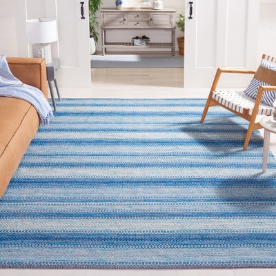 Handmade Grey and Blue Wool Cotton Flat Woven 6' x 9' Rug