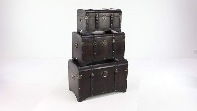 Set of 3 Traditional Wood Trunks Brown - Olivia &#38; May, 2 of 18, play video