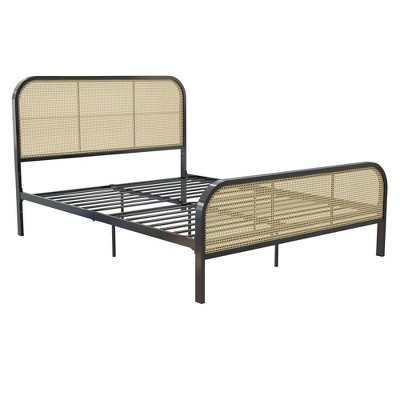 Queen Roxanne Metal Platform Bed Frame With Cane Headboard Black - Mr ...