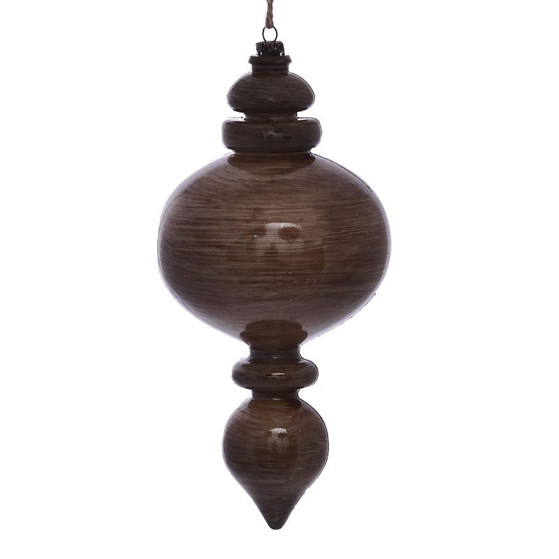 Vickerman 9" Wood Grain Rounded Finial Ornament, 1 of 2