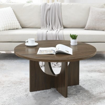 23.6/35.8" Round Coffee Table Wood Grain Top with Wood Non-Slip Feet, Industrial End Table Side Tables for Living Room Bedroom Balcony Yard