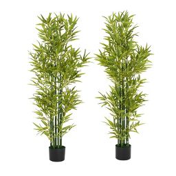 Christopher Knight Home Gael 5' Indoor Artificial Bamboo with Black Plastic Pot (Set of 2)