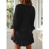 Women's Ruffle Mini Dress V Neck Smocked Flowy Sundress Loose Linen Cuffed 3/4 Sleeve Dresses - 2 of 4