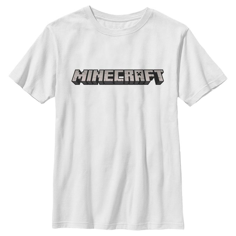 Boy's Minecraft Classic Logo White T-Shirt, 1 of 5