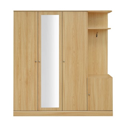 Chery Life 4-Door Wardrobe with Shelves, Drawers, and Full-Length Mirror