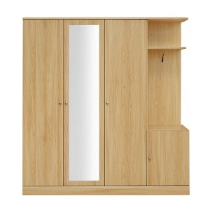 Chery Life 4-Door Wardrobe with Shelves, Drawers, and Full-Length Mirror - 1 of 4