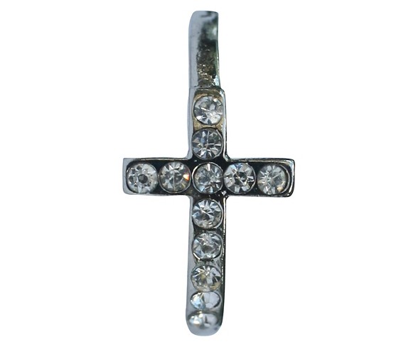 Zirconite Knuckle Sideway Cross Ring with Crystal Accents - Silver