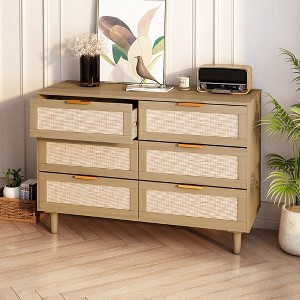 Modern Rattan Dresser With 6 Drawers Wooden Storage Chest Dresser Closet Organizers,abstract,black,43.31in,3.61ft - 1 of 4