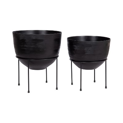 Kate and Laurel Navara Round Metal Freestanding Planter, 2 Piece, Black