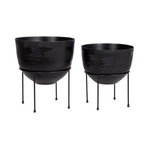 Kate and Laurel Navara Round Metal Freestanding Planter, 2 Piece, Black - 1 of 4