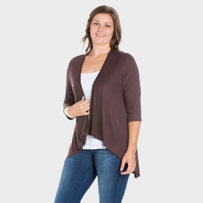 24seven Comfort Apparel Womens Plus Elbow Length Sleeve Open Cardigan