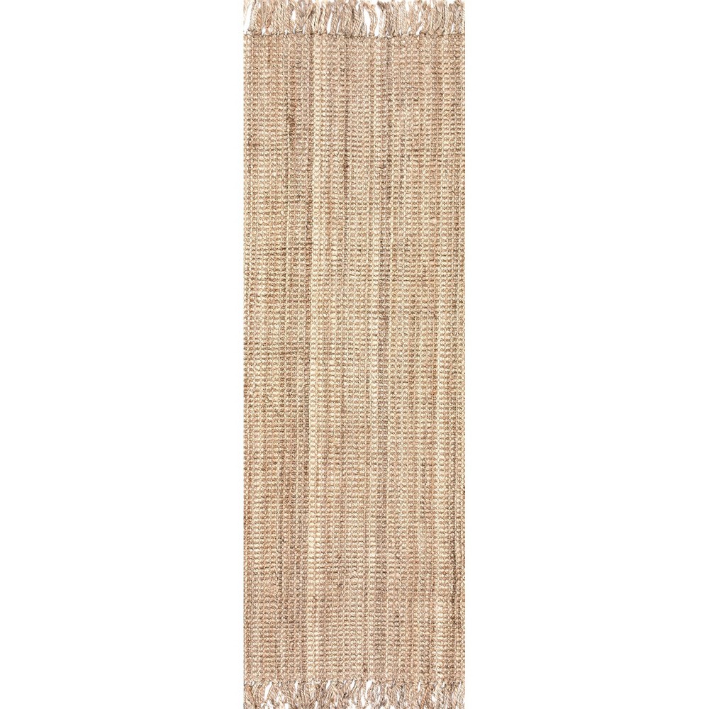 2'6inx10' Runner Hand Woven Chunky Loop Jute Rug Natural - nuLOOM