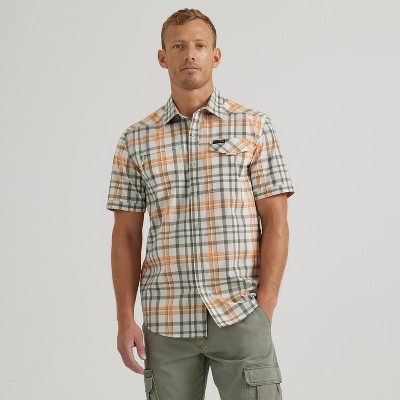 Wrangler Men's ATG Plaid Short Sleeve Button-Down Shirt - Rustic XXL
