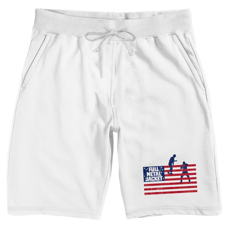 Full Metal Jacket Soldier Silhouettes In American Flag Men's White Sleep Pajama Shorts, 1 of 4