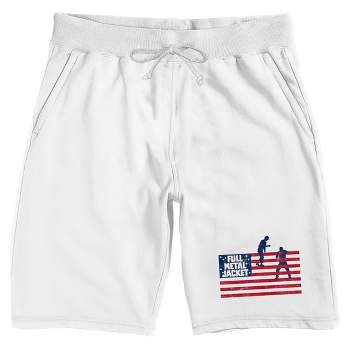 Full Metal Jacket Soldier Silhouettes In American Flag Men's White Sleep Pajama Shorts