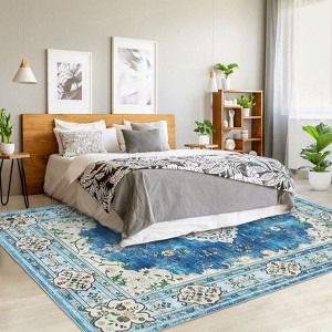 Area Rugs Washable Farmhouse Rug for Living Room Large Boho Vintage Distressed Floral Carpet Non Slip for Nursery - 1 of 4