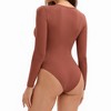 INSPIRE CHIC Women's Bodysuit Long Sleeve Slim Fit V Neck Tummy Control Brief Shapewear - 2 of 4