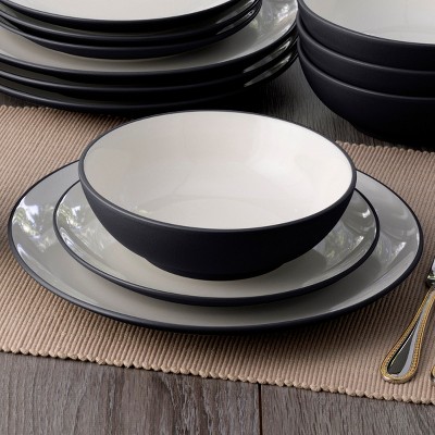 Matte Black and White Ceramic 4-Piece Dinnerware Set