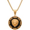 Steeltime 24" Men's two tone stainless steel round lion head pendant with simulated diamonds and greek accents. Color Options: Gold, Black - 2 of 4