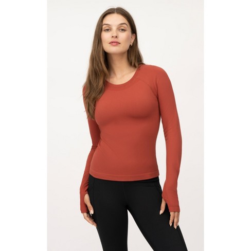 Yogalicious Womens Seamless Zaia Long Sleeve Active Shirt - Chili Oil - X  Large