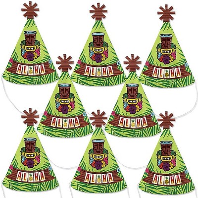 Big Dot of Happiness Tiki Luau - Mini Cone Tropical Hawaiian Summer Party Hats - Small Little Party Hats - Set of 8