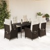 vidaXL 7 Piece Patio Dining Set – Outdoor Furniture with Adjustable Reclining Cushioned Chairs and Glass Table, Brown PE Rattan - 2 of 4