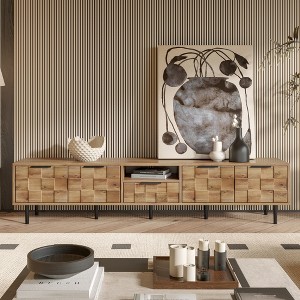 TV Stand for TVs up to 85", Media Console Entertainment Center with Storage, Natural Wood - ModernLuxe - 1 of 4