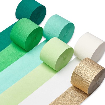 PartyWoo Crepe Paper Streamers Lime Dark Mint Green Gold 6 Rolls 492 ft 1.8 Inch x 82 Ft Roll