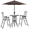 Outsunny 4 Piece Patio Bar Set for 2 with 6' Adjustable Tilt Umbrella, Outdoor Bistro Set with Folding Chairs & Glass Round Dining Table - image 4 of 4