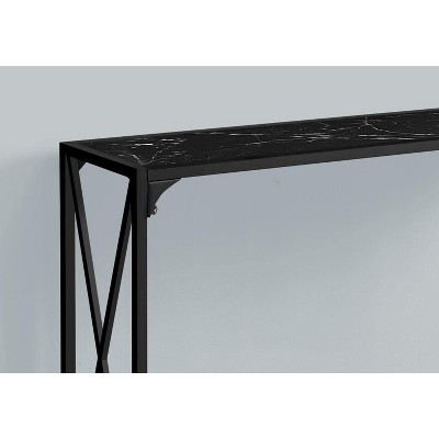 48" Black Faux Marble and Metal Rectangular Console Table with Storage