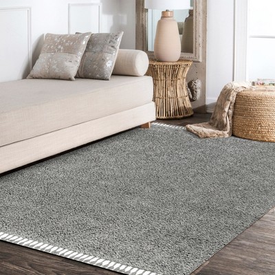 Charcoal Reversible Rectangular Shag Area Rug with Tassels