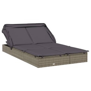 vidaXL 2-Person Gray Poly Rattan Sunbed with Foldable Roof and Adjustable Seats for Patio, Poolside, Balcony - 1 of 4