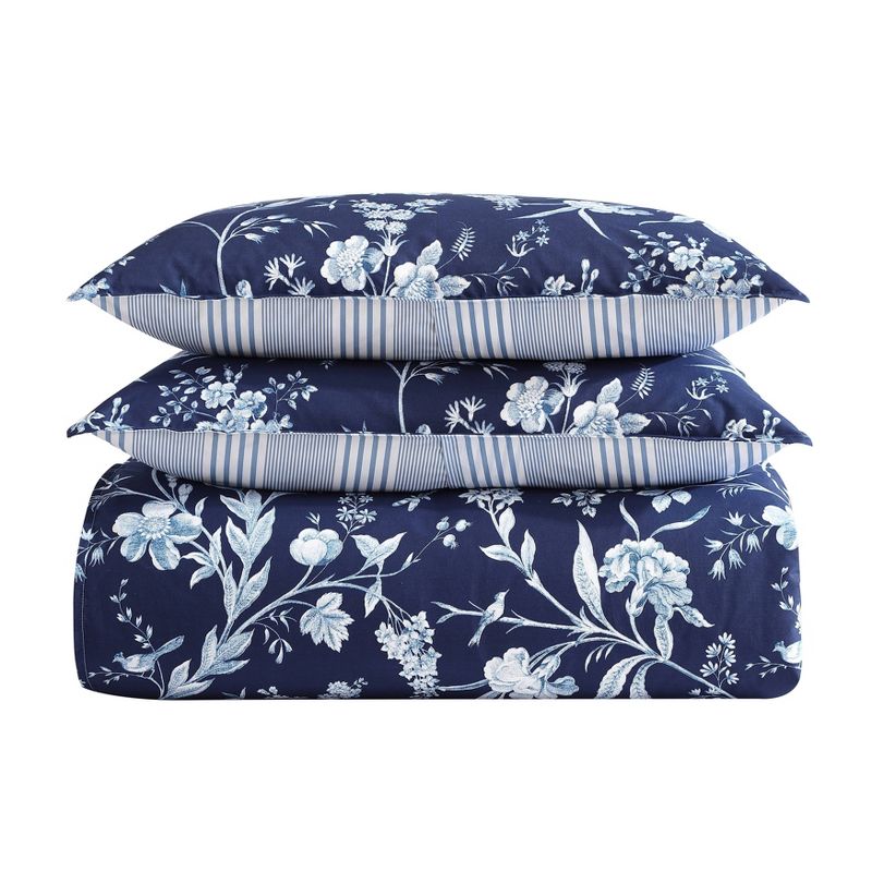 Laura Ashley 7pc Full/Queen Branch Toile 100% Cotton Comforter Sham Bonus Set Blue, 5 of 12