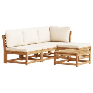 vidaXL Garden Lounge Set Cream White, Natural Wood - 1 of 4
