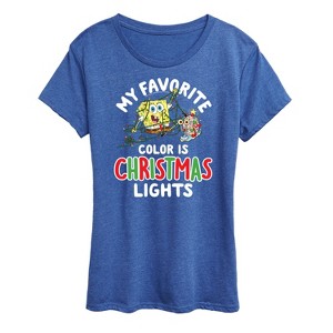 Women's - SpongeBob SquarePants - My Favorite Color Is Christmas Lights Short Sleeve Graphic T-Shirt - 1 of 4