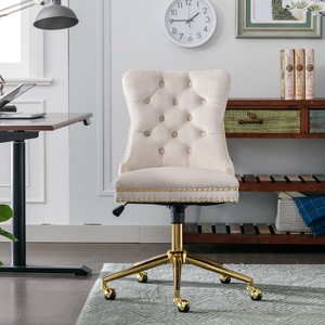 Task Chairs With Wheels Velvet Upholstered Comfy High Back Study Chair Armless Home Office Chair With Golden Metal Base-The Pop Home - 1 of 4