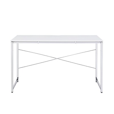 GlasFlength Desks Metal Frame Rustic Computer Desk Gaming Desk Home Office Desk Simple Design for Small Spaces, White, 47.5"*24.5"*28.5"