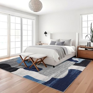 Machine Washable Contemporary Abstract Area Rug Low Pile Stain & Slip Resistant Pet Friendly Floor Cover - 1 of 4