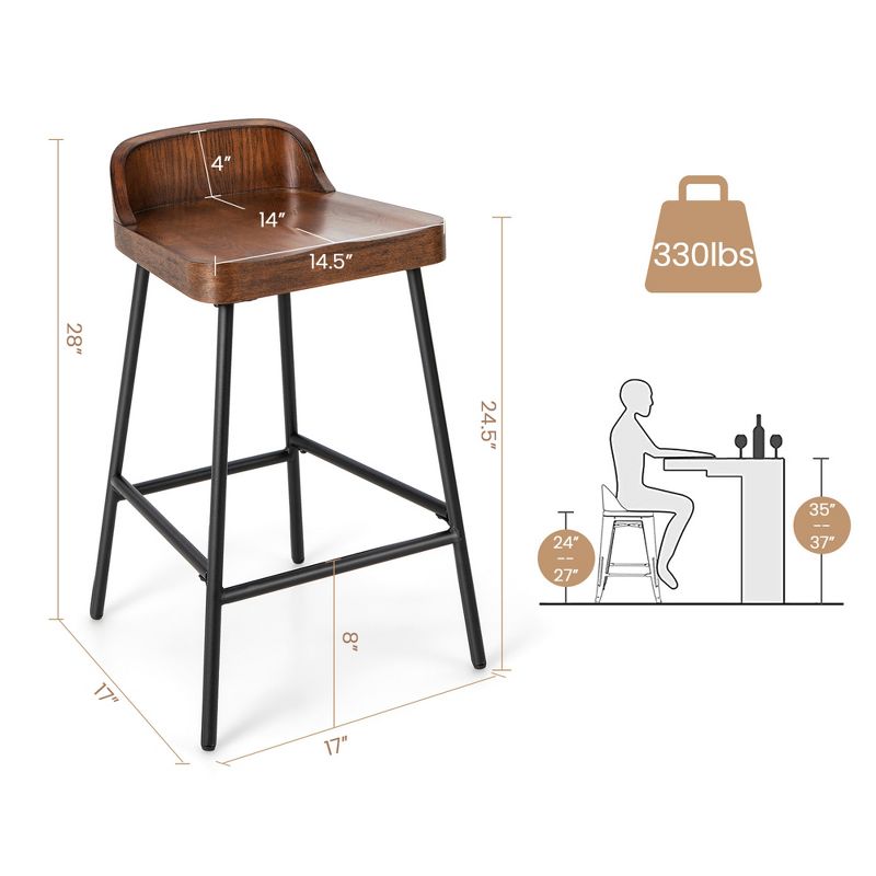 Costway 2PCS/4PCS 24.5'' Low-Back Bar Stool Industrial Counter Height Chair Stool, 3 of 9