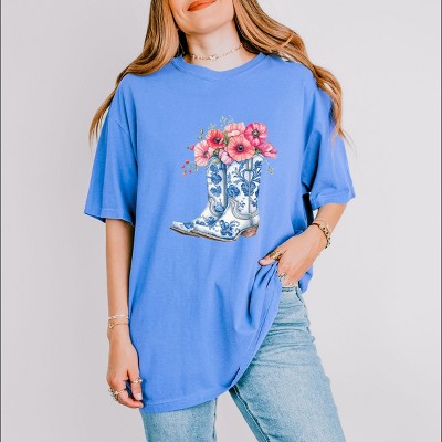 Simply Sage Market Cowboy Boots Floral Garment Dyed Tee