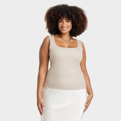 Women's Ribbed Tank Top - A New Day™ Beige 3X