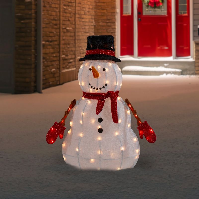 Northlight 32" Lighted 3D Chenille Snowman in Top Hat Outdoor Christmas Decoration, 2 of 7