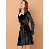 INSPIRE CHIC Women's Vintage Velvet Long Sleeve A Line Contrast Doll Peter Pan Collar Dress - 4 of 4