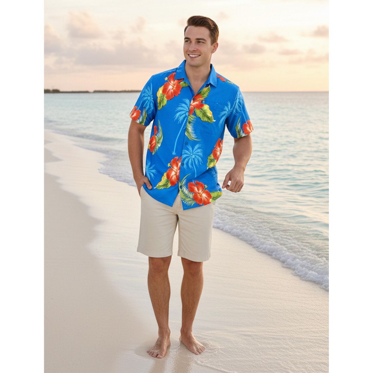 LA LEELA Mens Hawaiian Shirts Short Sleeve Button Down Shirt Men's Party Shirts Casual Vacation Summer Tropical Island Shirts Funny 4XL Blue,Tree - thumbnail 5